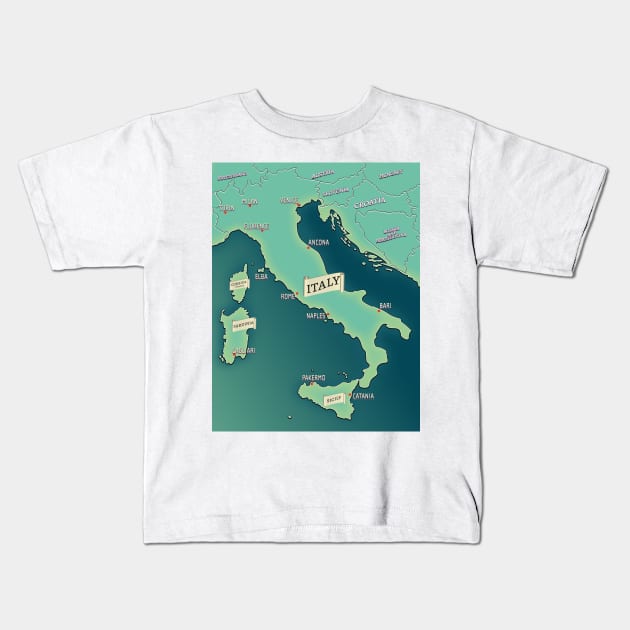 Map Of Italy Kids T-Shirt by nickemporium1